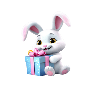 a rabbit holding a gift box 3d cartoon character png