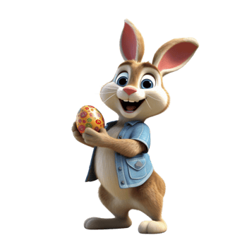 a cute rabbit holding an easter egg 3d cartoon character png