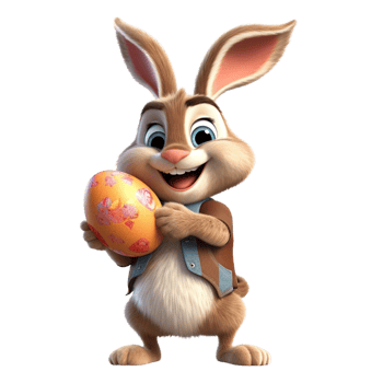 a cute rabbit holding an easter egg 3d cartoon character png