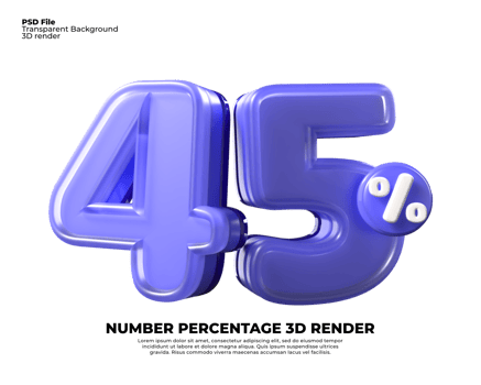 3D number 45 percentage sale discount purple texture plastic png