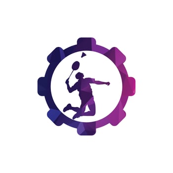 Modern Passionate Badminton Player in Action logo - Passionate Winning Moment Smash. Abstract Professional Young Badminton Athlete in Passionate Pose. vector