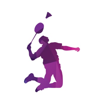 Modern Passionate Badminton Player in Action logo - Passionate Winning Moment Smash. Abstract Professional Young Badminton Athlete in Passionate Pose. vector