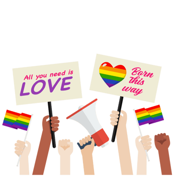 Crowd of people in LGBTQ parade png