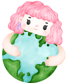 Eco friendly save earth, a young girl hug planet watercolor painting png