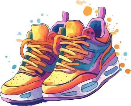 Hand Drawn Sneaker Watercolor Art, Bursting with Colors and Splashes png