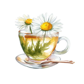 Watercolor chamomile tea. Illustration png