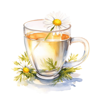 Watercolor chamomile tea. Illustration png