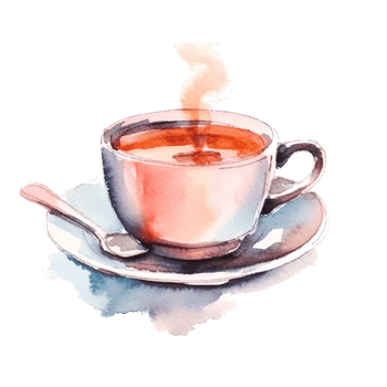Watercolor painted tee cup. Illustration png