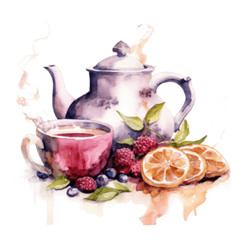Watercolor tea with teapot. Illustration png