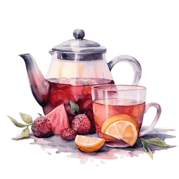 Watercolor tea with teapot. Illustration png