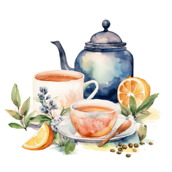 Watercolor tea with teapot. Illustration png