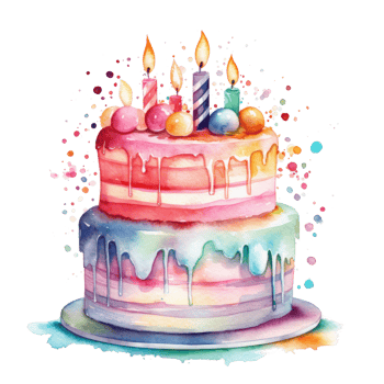 Watercolor Birthday Cake. Illustration png