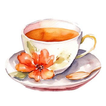 Watercolor painted tee cup. Illustration png