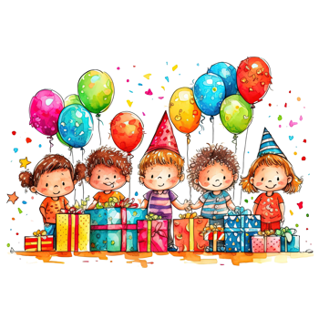 Kids cartoon birthday background. Illustration png