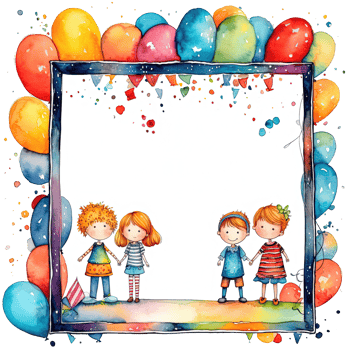 Kids cartoon birthday background. Illustration png