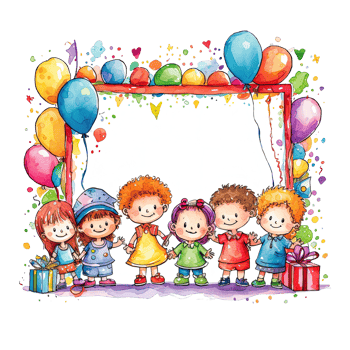 Kids cartoon birthday background. Illustration png