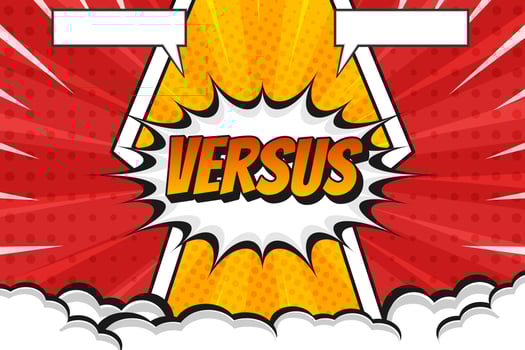 Explosion pop art comic duel versus blank background with clouds vector