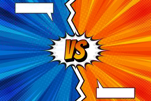 Blue and orange modern versus background in cartoon comic pop art style vector