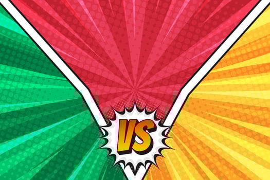 Competitive comic battle versus cartoon background with rays vector