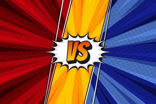 Colorful comic pop art battle versus cartoon background with burst vector