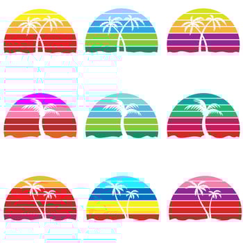Sunset icon vector set. palm trees illustration sign collection. beach symbol or logo.