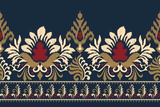 Ikat floral paisley embroidery on navy blue background.Ikat ethnic oriental pattern traditional.Aztec style abstract vector illustration.design for texture,fabric,clothing,wrapping,decoration,sarong.