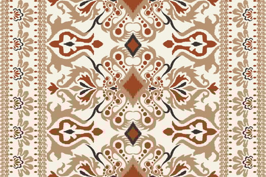 Ikat floral paisley embroidery on white background.Ikat ethnic oriental pattern traditional.Aztec style abstract vector illustration.design for texture,fabric,clothing,wrapping,decoration,scarf,carpet