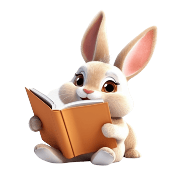 a rabbit reading a book 3d cartoon character with png