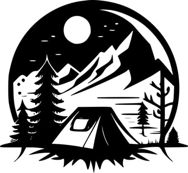 Camping, Black and White Vector illustration