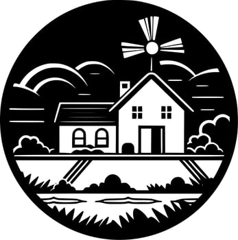 Farm, Black and White Vector illustration