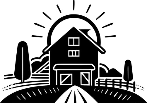 Farm, Black and White Vector illustration