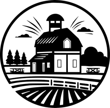 Farm, Black and White Vector illustration