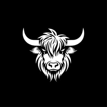 Highland Cow, Black and White Vector illustration