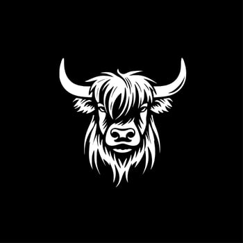 Highland Cow - Black and White Isolated Icon - Vector illustration