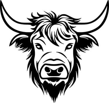 Highland Cow, Black and White Vector illustration
