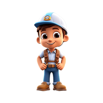 3D cartoon engineer on transparent background. png