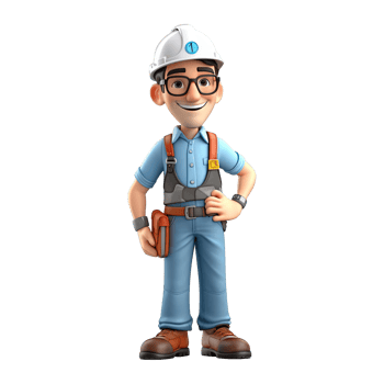 3D cartoon engineer on transparent background. png