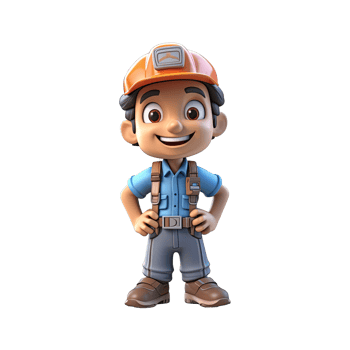 3D cartoon engineer on transparent background. png