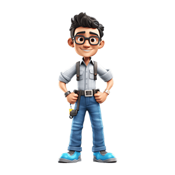 3D cartoon engineer on transparent background. png
