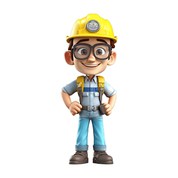 3D cartoon engineer on transparent background. png