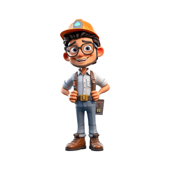 3D cartoon engineer on transparent background. png