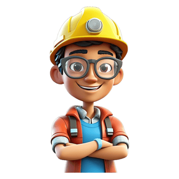 3D cartoon engineer on transparent background. png
