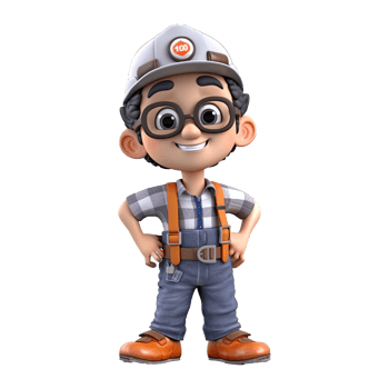 3D cartoon engineer on transparent background. png