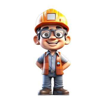 3D cartoon engineer on transparent background. png