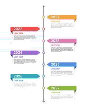 Infographic timeline business 7th anniversary. Milestone, Roadmap. Vector illustration.
