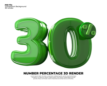 3D number 30 percentage sale discount green plastic png