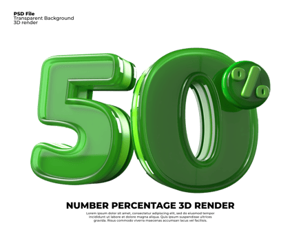 3D number 50 percentage sale discount green plastic png