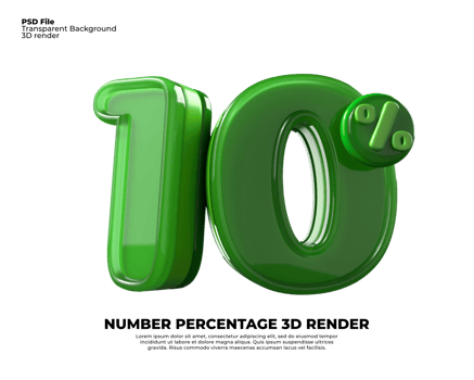 3D number 10 percentage sale discount green plastic png