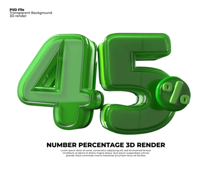 3D number 45 percentage sale discount green plastic png