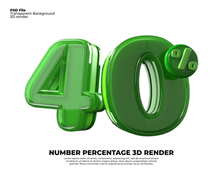 3D number 40 percentage sale discount green plastic png